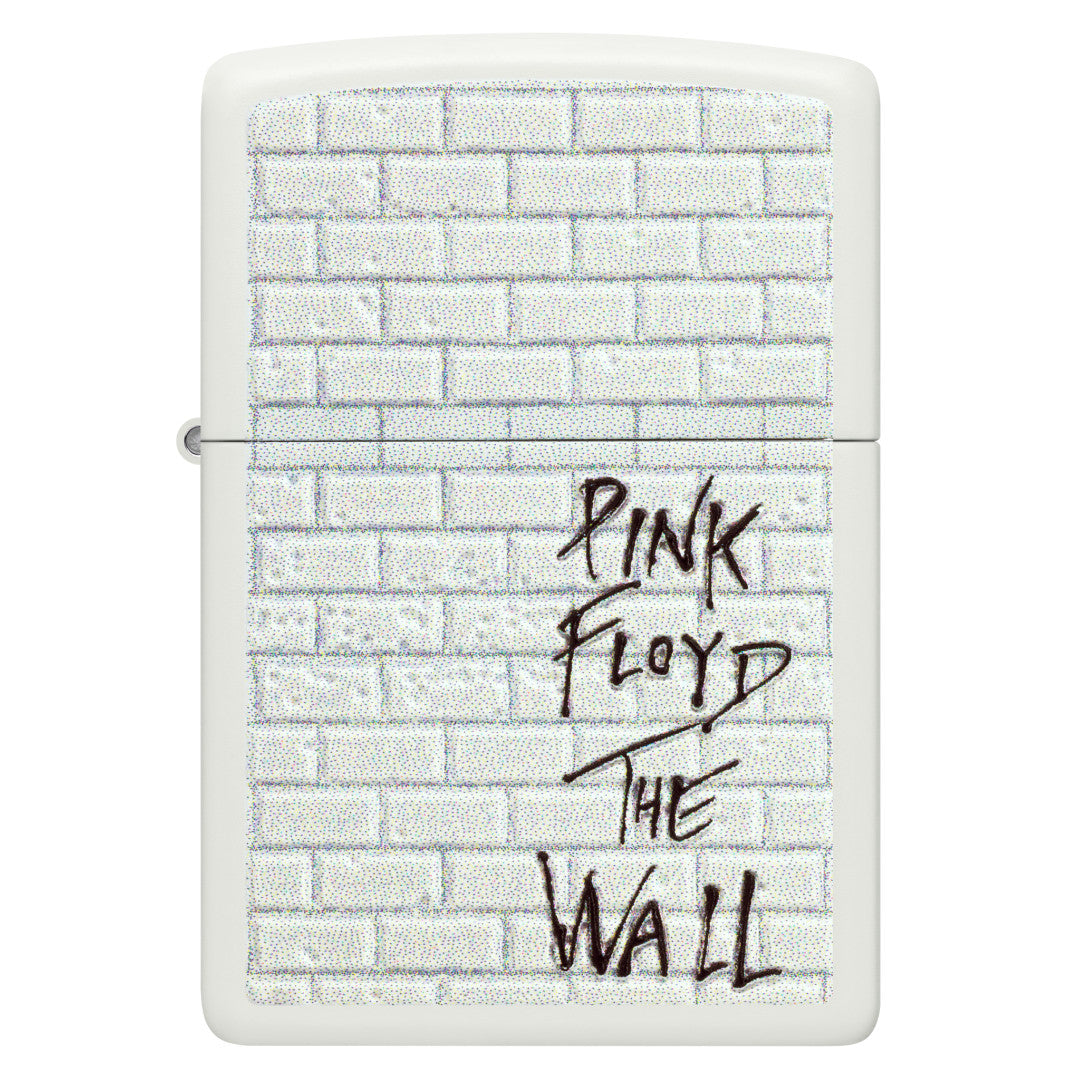 Front view of Zippo Pink Floyd The Wall Design White Matte Windproof Lighter.