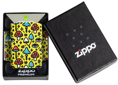 Zippo Eye Spy Design Glow-in-the-Dark Green Windproof Lighter in its packaging.