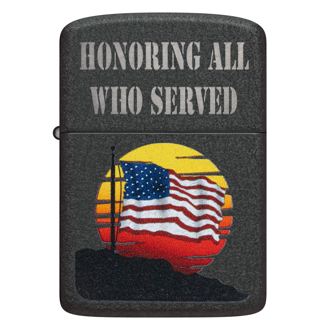 Front view of Zippo Honor Flag Design Black Crackle®  Windproof Lighter.