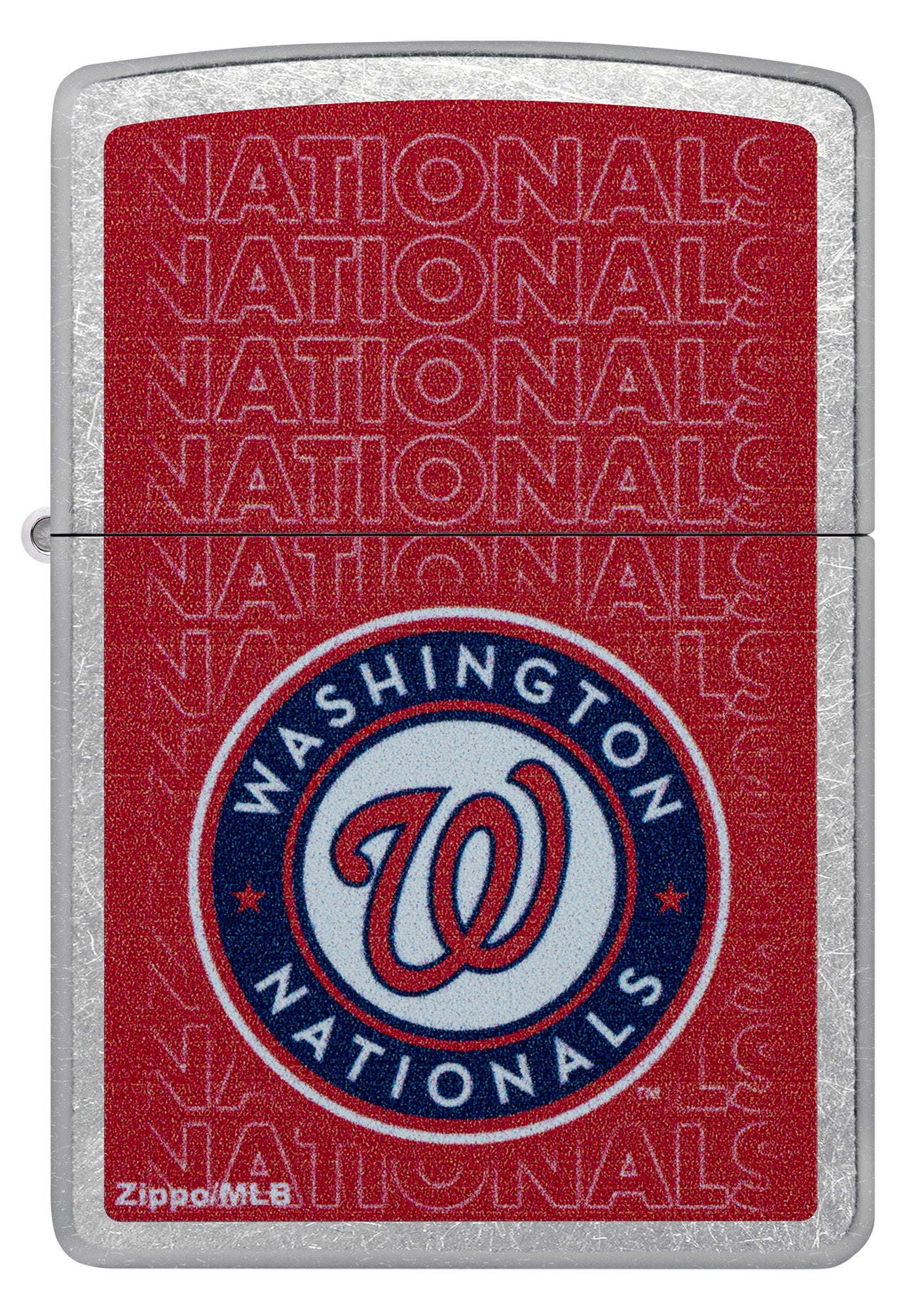 Front view of Zippo MLB® Washington Nationals Street Chrome Windproof Lighter.