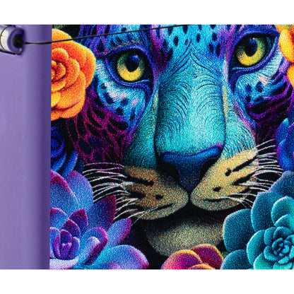 Front view of Zippo Groovy Leopard Design Purple Matte Windproof Lighter close up to show the detail of the lighter.