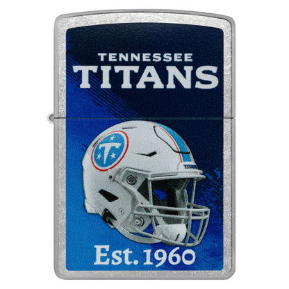 Front view of Zippo NFL Tennessee Titans Helmet Design Street Chrome Windproof Lighter.