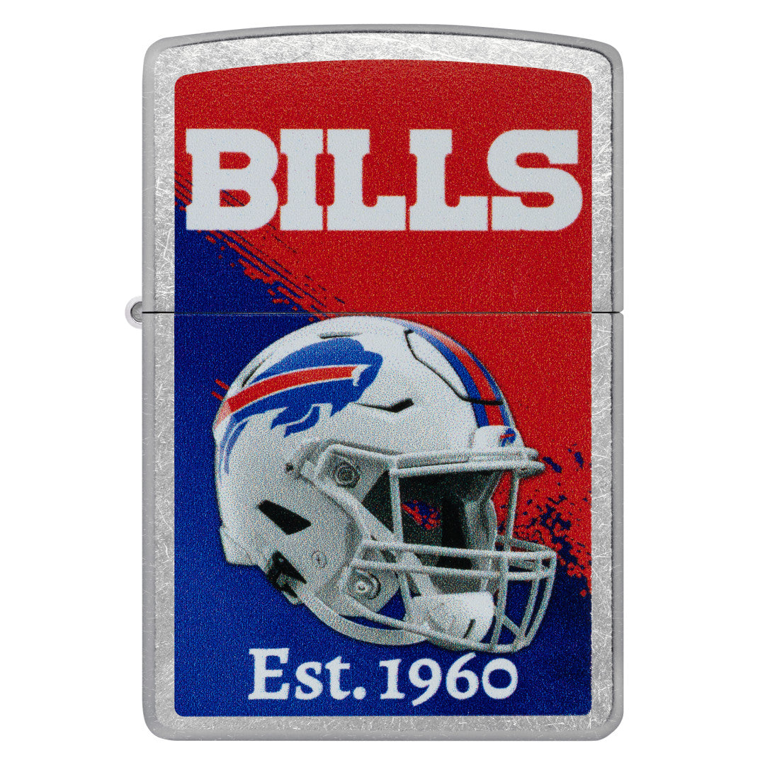 Front view of Zippo NFL Buffalo Bills Helmet Design Street Chrome Windproof Lighter.