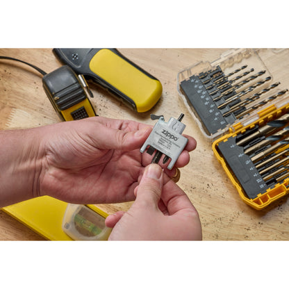 Lifestyle image of Bit Safe and Bits in hand in a workshop. 