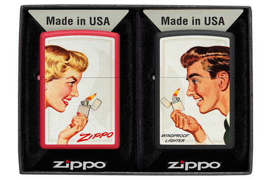 Zippo Vintage Ad Lighter Set Matte Windproof Lighters in its packaging.