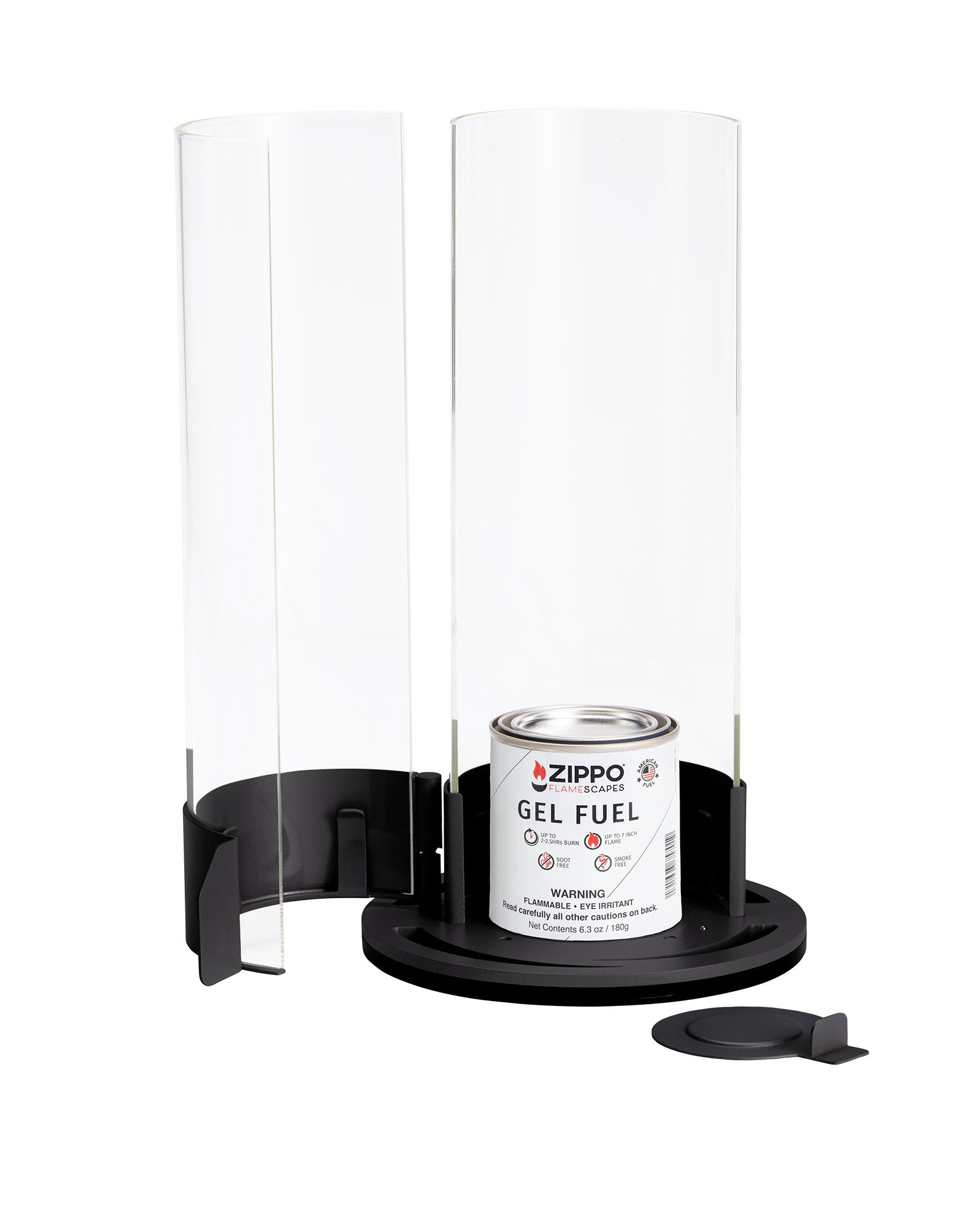 Zippo FlameScapes™ Spiral Fire Feature with hinged door open and unlit with fuel canister inside.