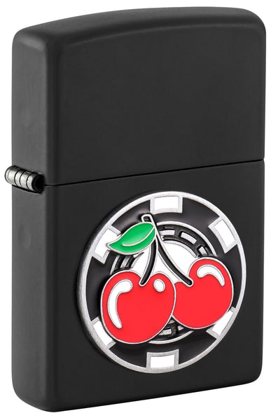Zippo Poker Chip with Cherries Emblem Black Matte Windproof 