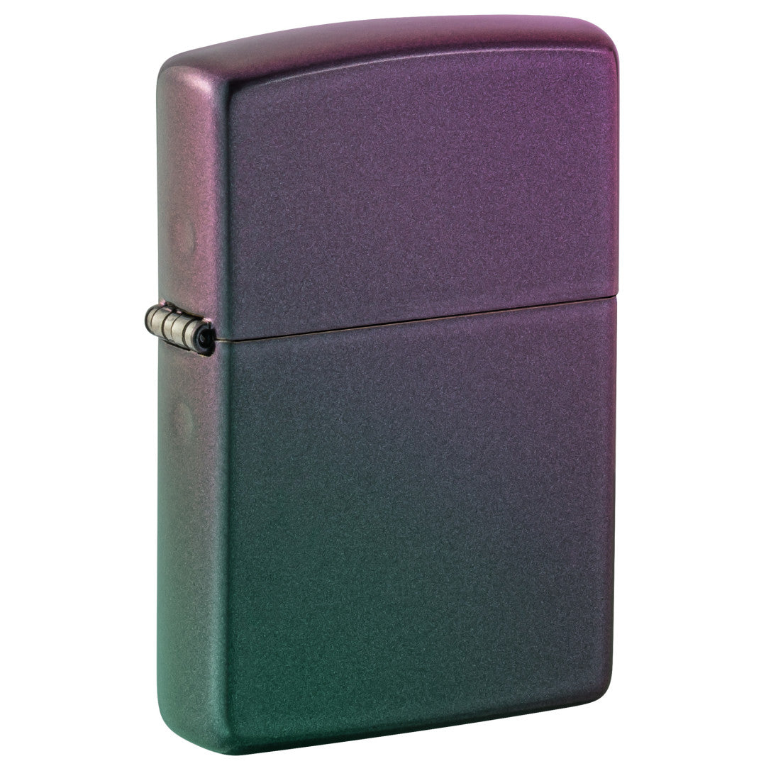 Front shot of Classic Iridescent Windproof Lighter standing at a 3/4 angle.