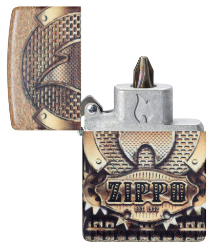 Zippo Glowing Gears Design Glow in the Dark Windproof Lighter open with bit safe insert