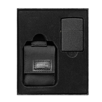 Black Tactical Pouch and Black Crackle® Windproof Lighter Gift Set in packaging