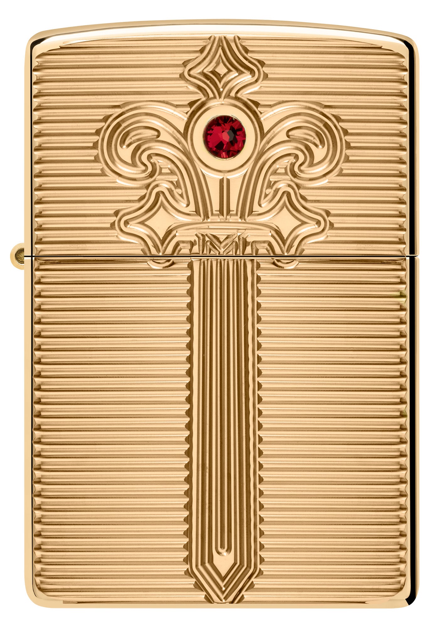 Front view of Zippo Royal Saber Design Armor® High Polish Brass Windproof Lighter.