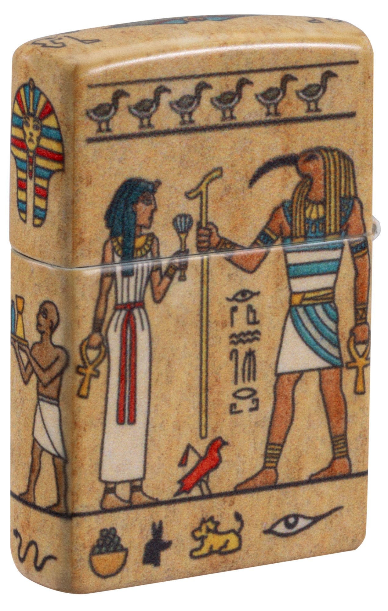 Back view of Zippo Ancient Glyphs Design White 540 Matte Windproof Lighter standing at a 3/4 angle.



