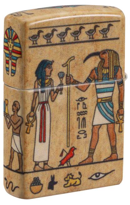 Back view of Zippo Ancient Glyphs Design White 540 Matte Windproof Lighter standing at a 3/4 angle.



