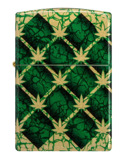 Front view of Zippo Argyle Leaf Design 540 Tumbled Brass Windproof Lighter.