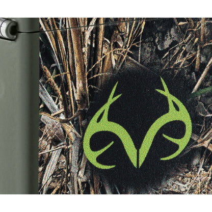 Front view of Zippo Realtree® Brush Design Green Matte Windproof Lighter close up to show the detail of the lighter.