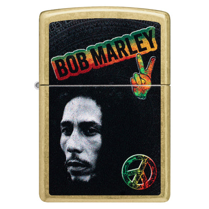 Front view of Zippo Bob Marley Peace Design Street Brass Windproof Lighter.