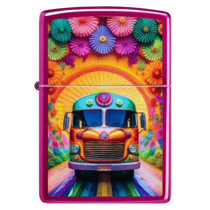 Front view of Zippo Party Bus Design Candy Raspberry Windproof Lighter.