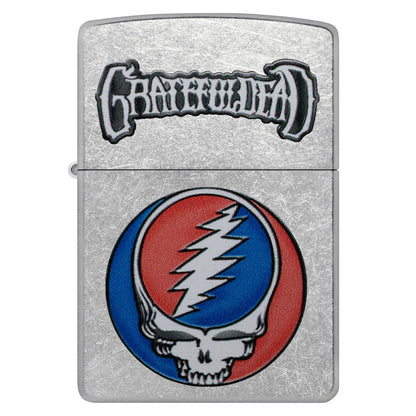 Front view of Zippo Grateful Dead Steal Your Face Design Street Chrome Windproof Lighter.