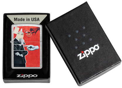 Zippo Collage Design Street Chrome Windproof Lighter in its packaging.