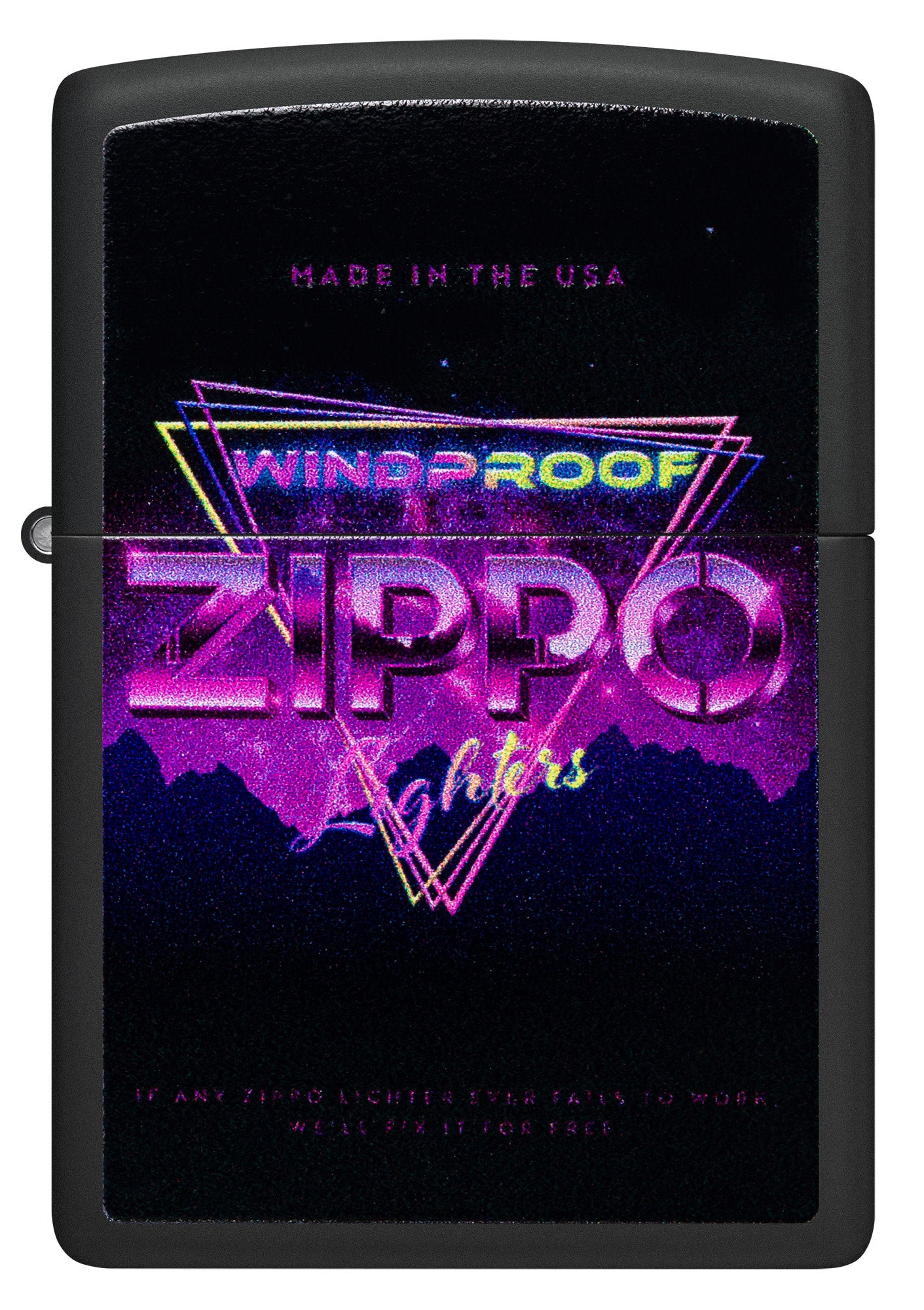 Front view of Zippo Sign Design Black Matte Windproof Lighter.