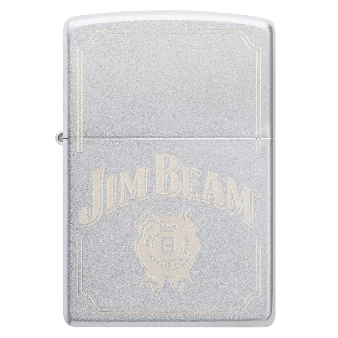 Front view of Zippo Jim Beam® Border Design Satin Chrome Windproof Lighter.