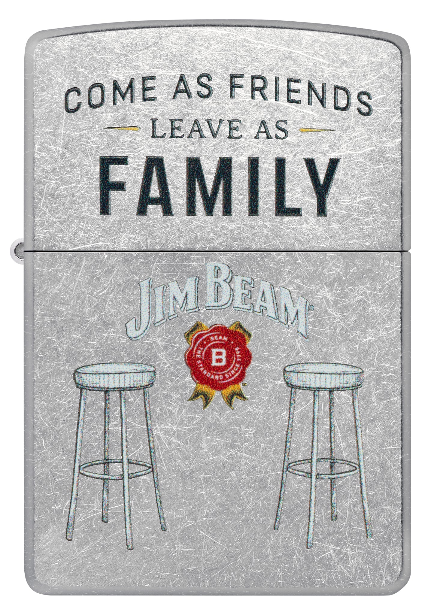 Front view of Zippo Jim Beam® Barstools Street Chrome Windproof Lighter .