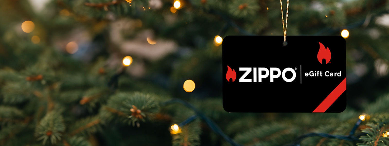 Zippo eGift Card on a Christmas tree with lights
