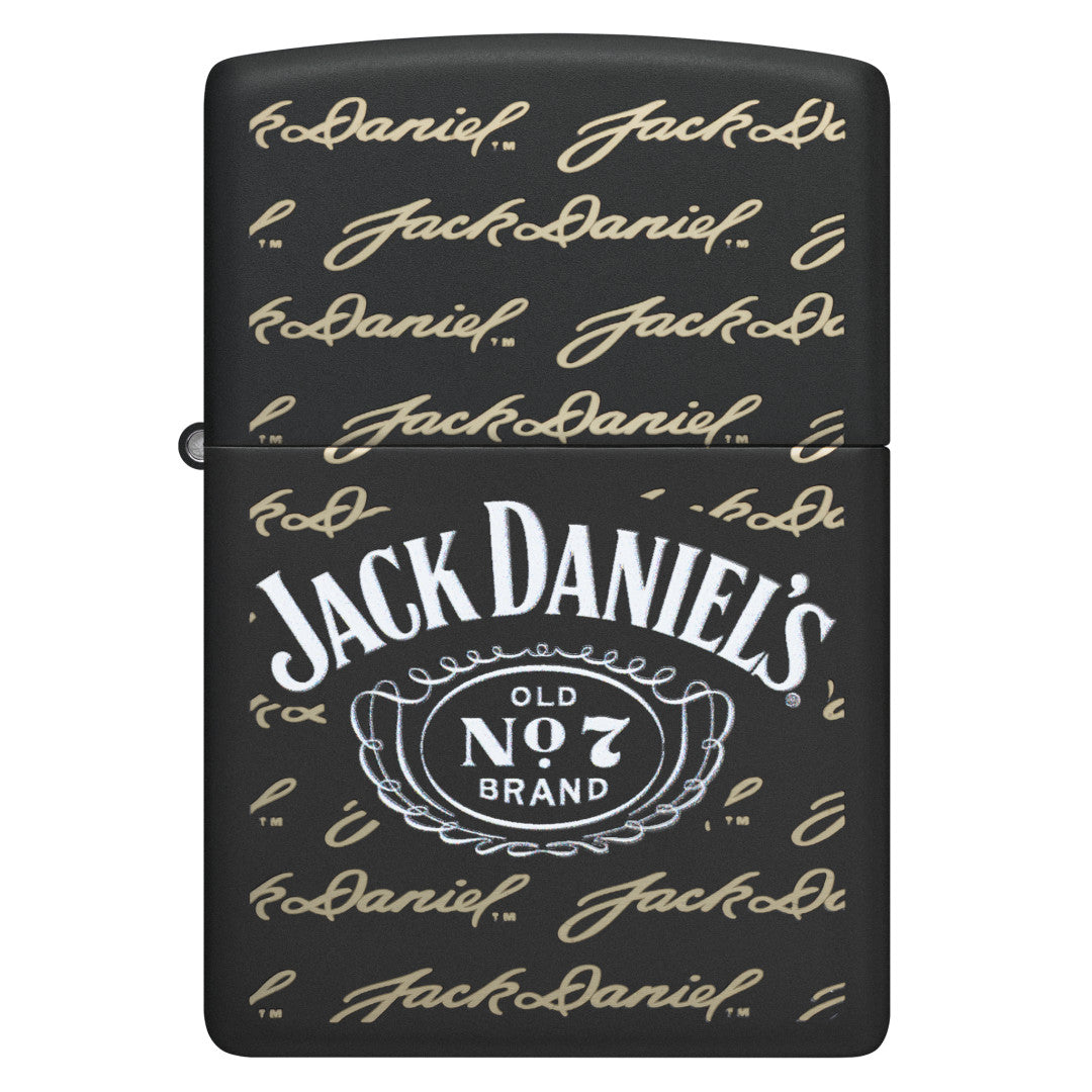 Front view of Zippo Jack Daniel's Signature Design Black Matte Windproof Lighter.