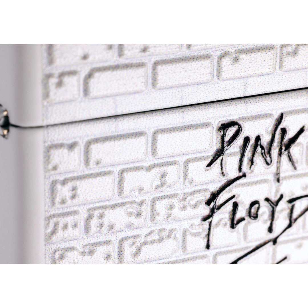 Front view of Zippo Pink Floyd The Wall Design White Matte Windproof Lighter close up to show the detail of the lighter.