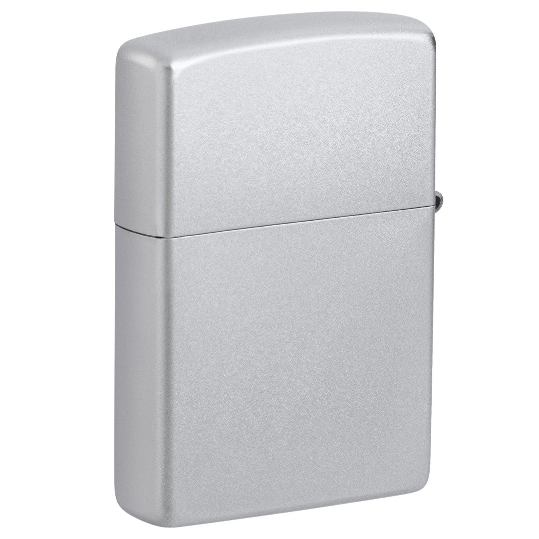 Back view of Zippo Jim Beam® Border Design Satin Chrome Windproof Lighter standing at a 3/4 angle.