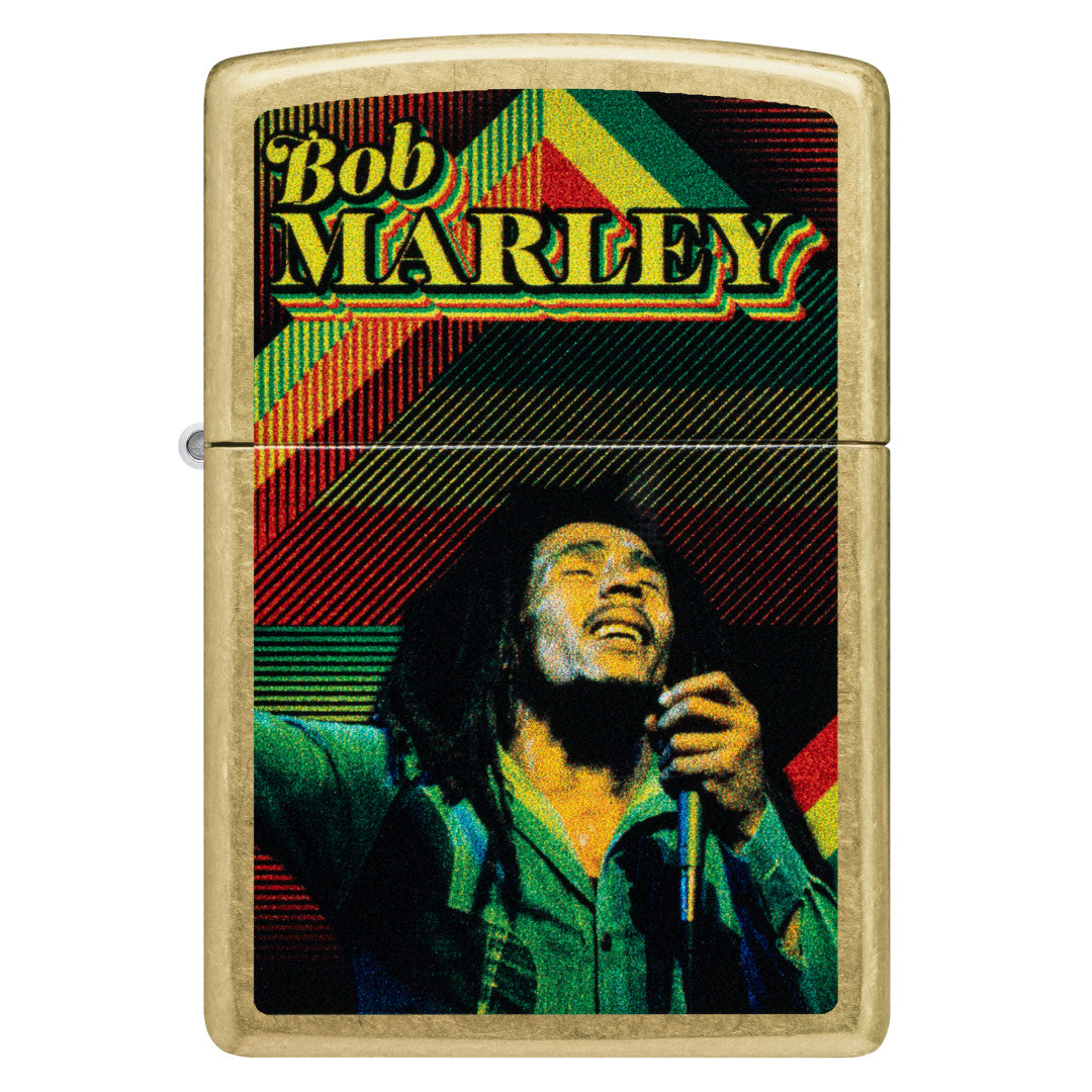 Front view of Zippo Bob Marley Soul Design Street Brass Windproof Lighter.
