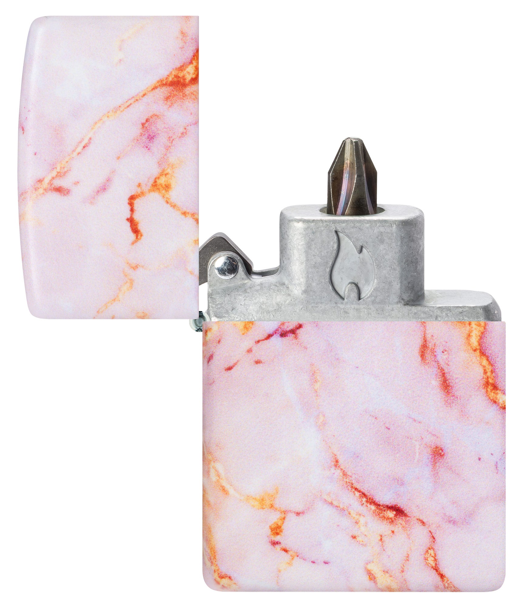 Front View of Zippo Pink Marble Bit Safe Design Windproof Lighter open