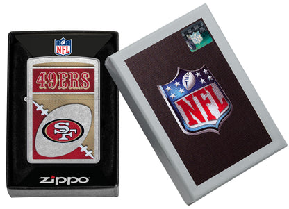 Zippo NFL San Francisco 49ers Street Chrome Windproof Lighter in its packaging.