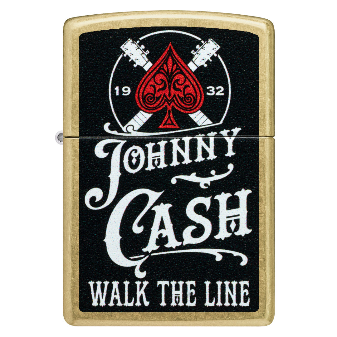 Front view of Zippo Johnny Cash 1932 Design Street Brass Windproof Lighter.