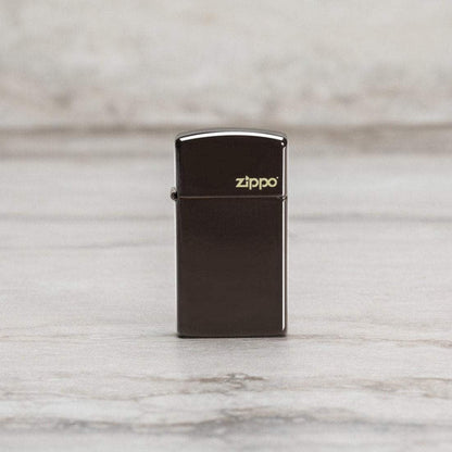 Front of Slim Brown Zippo Logo Windproof Lighter