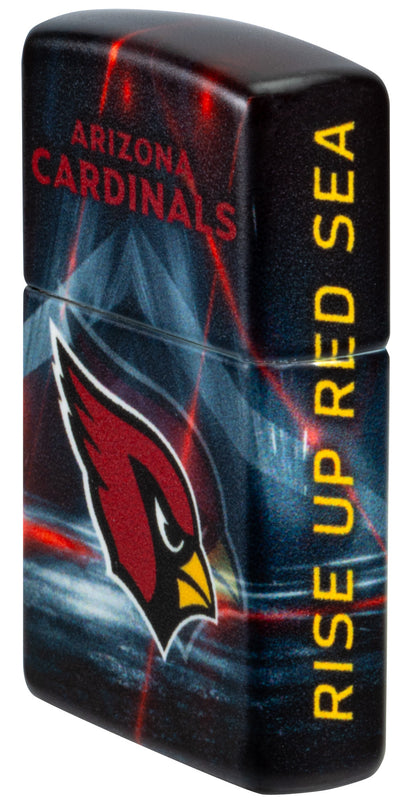 Angled shot of Zippo NFL Arizona Cardinals 540 Matte Windproof Lighter showing the front and right sides of the lighter.