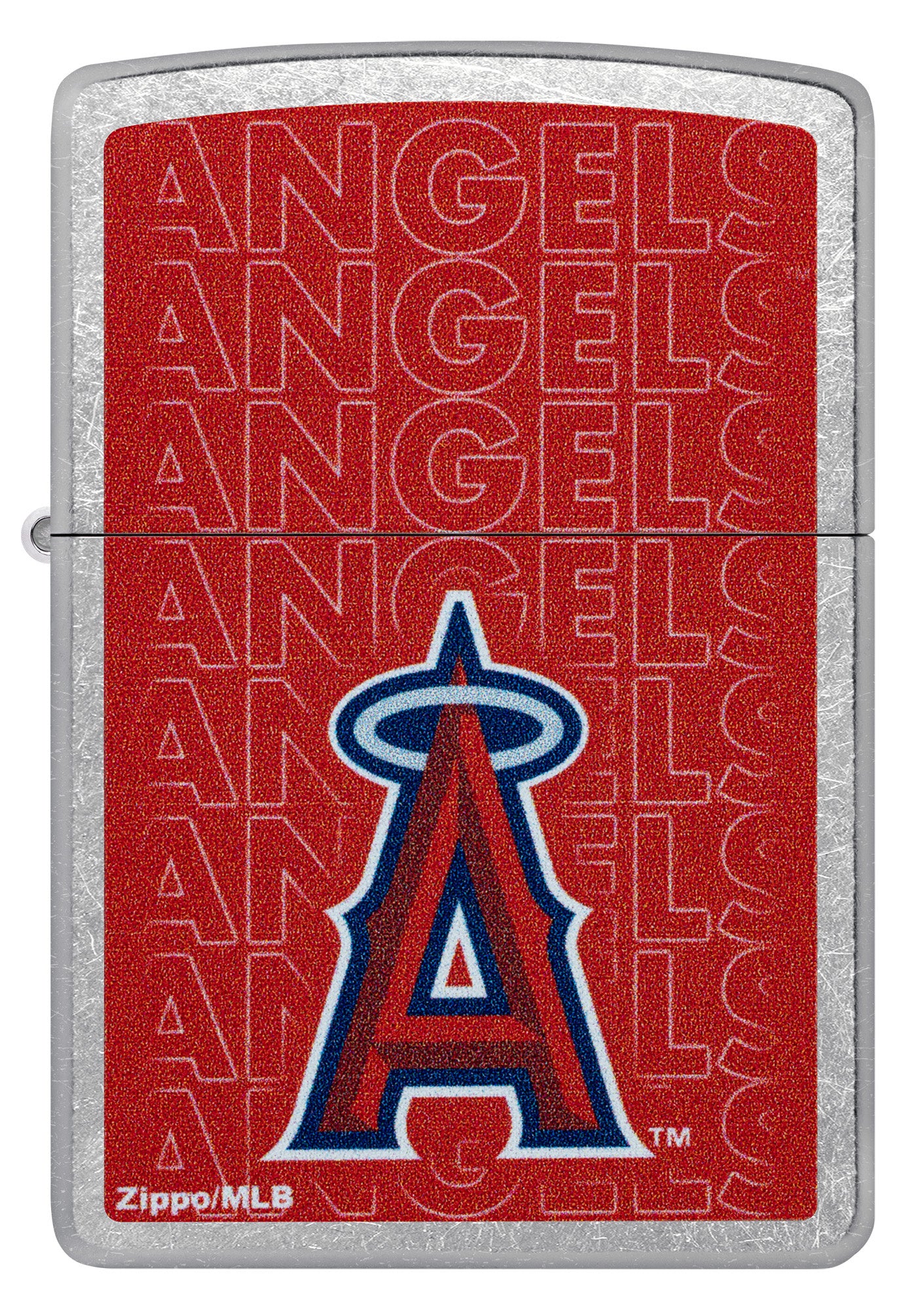 Front view of Zippo MLB® Los Angeles Angels Street Chrome Windproof Lighter.