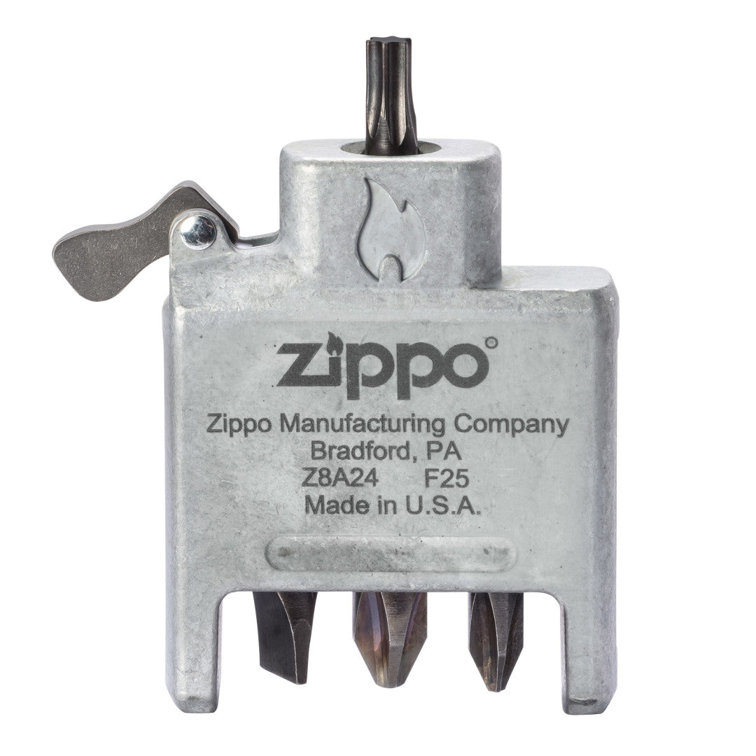 Zippo Bit Safe USA 4-in-1 Screwdriver Lighter Insert standing with the T20 Torx head.