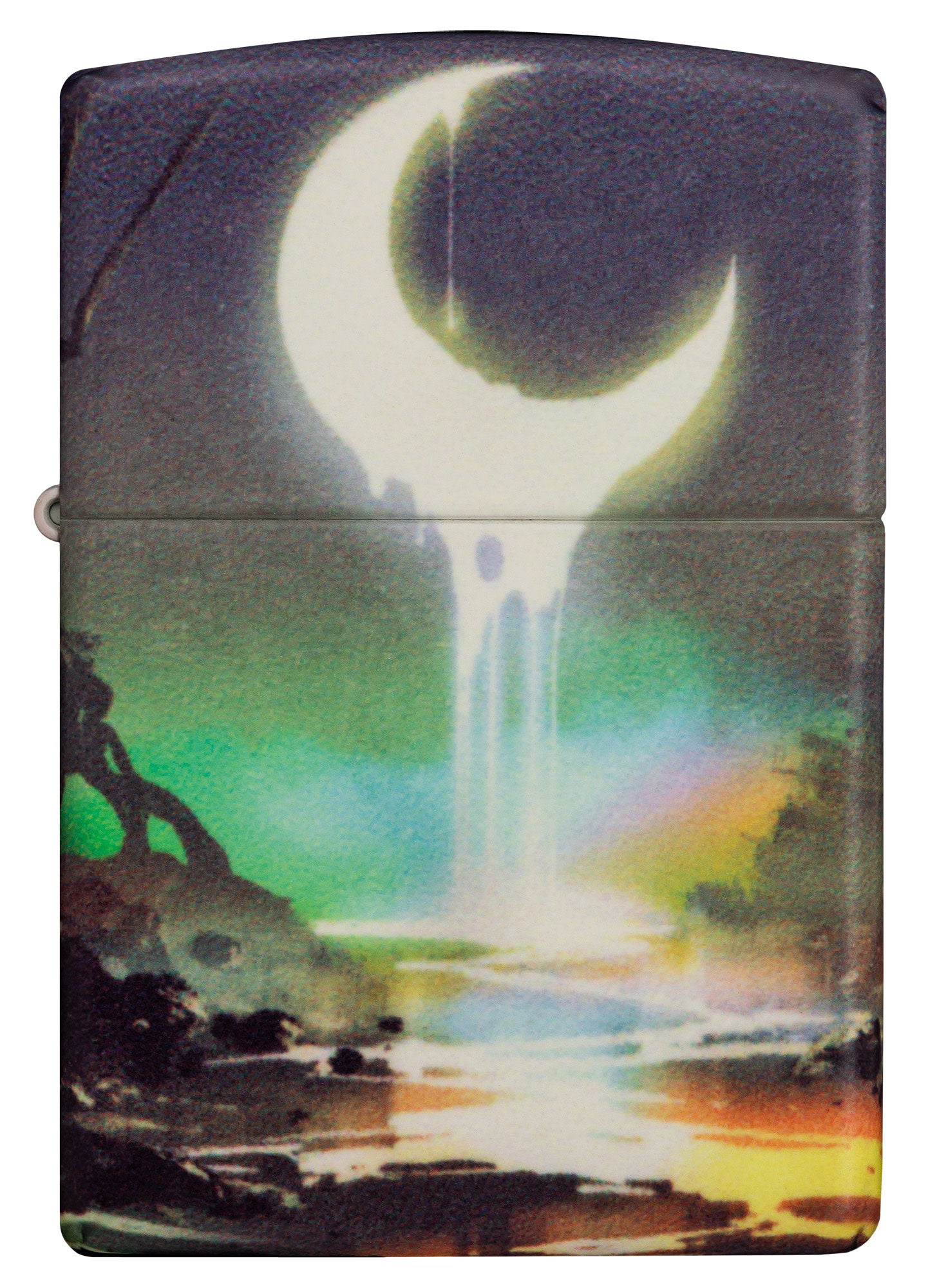 Front view of Zippo Moon Dream Design 540 Color Glow in the Dark Windproof Lighter.