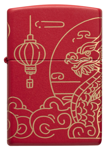 Front view of Zippo Chinese New Year Design Red Matte Windproof Lighter.