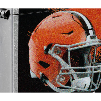 Front view of Zippo NFL Cleveland Browns Helmet Design Street Chrome Windproof Lighter close up to show the detail of the lighter.