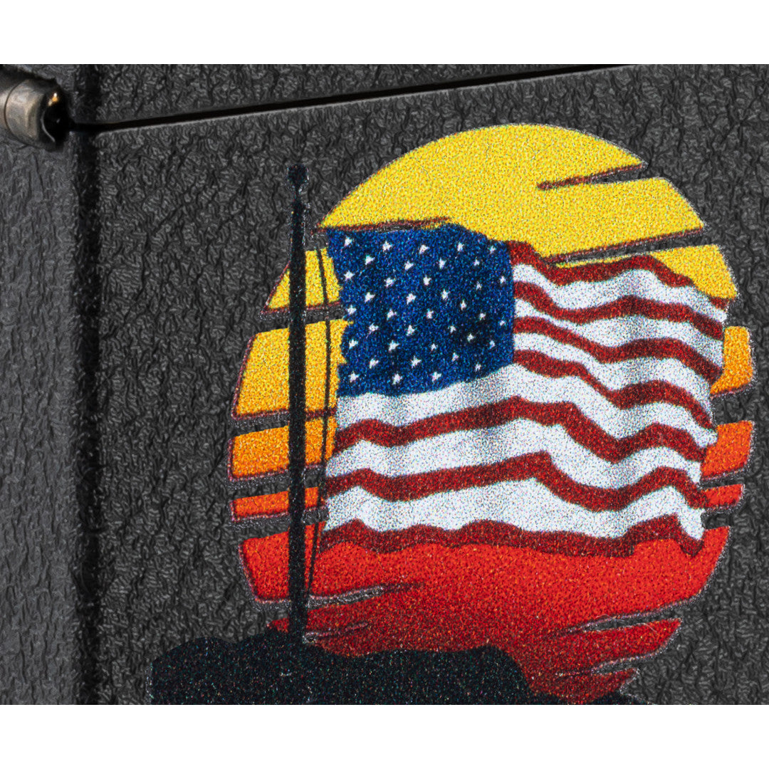 Front view of Zippo Honor Flag Design Black Crackle®  Windproof Lighter close up to show the detail of the lighter.