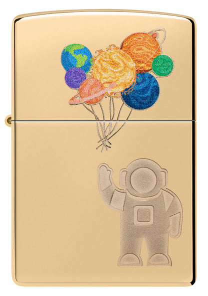 Front view of Zippo Liftoff Design High Polish Brass Windproof Lighter.