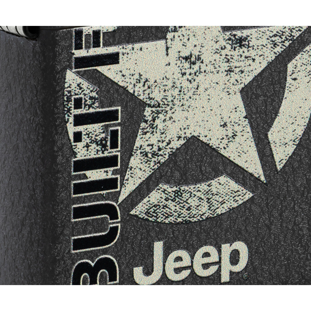 Front view of Zippo Jeep® Freedom Star Design Black Crackle Windproof Lighter close up to show the detail of the lighter.