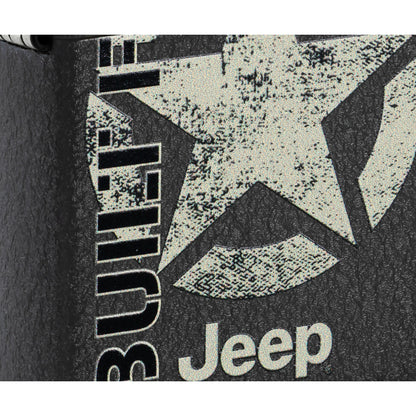 Front view of Zippo Jeep® Freedom Star Design Black Crackle Windproof Lighter close up to show the detail of the lighter.