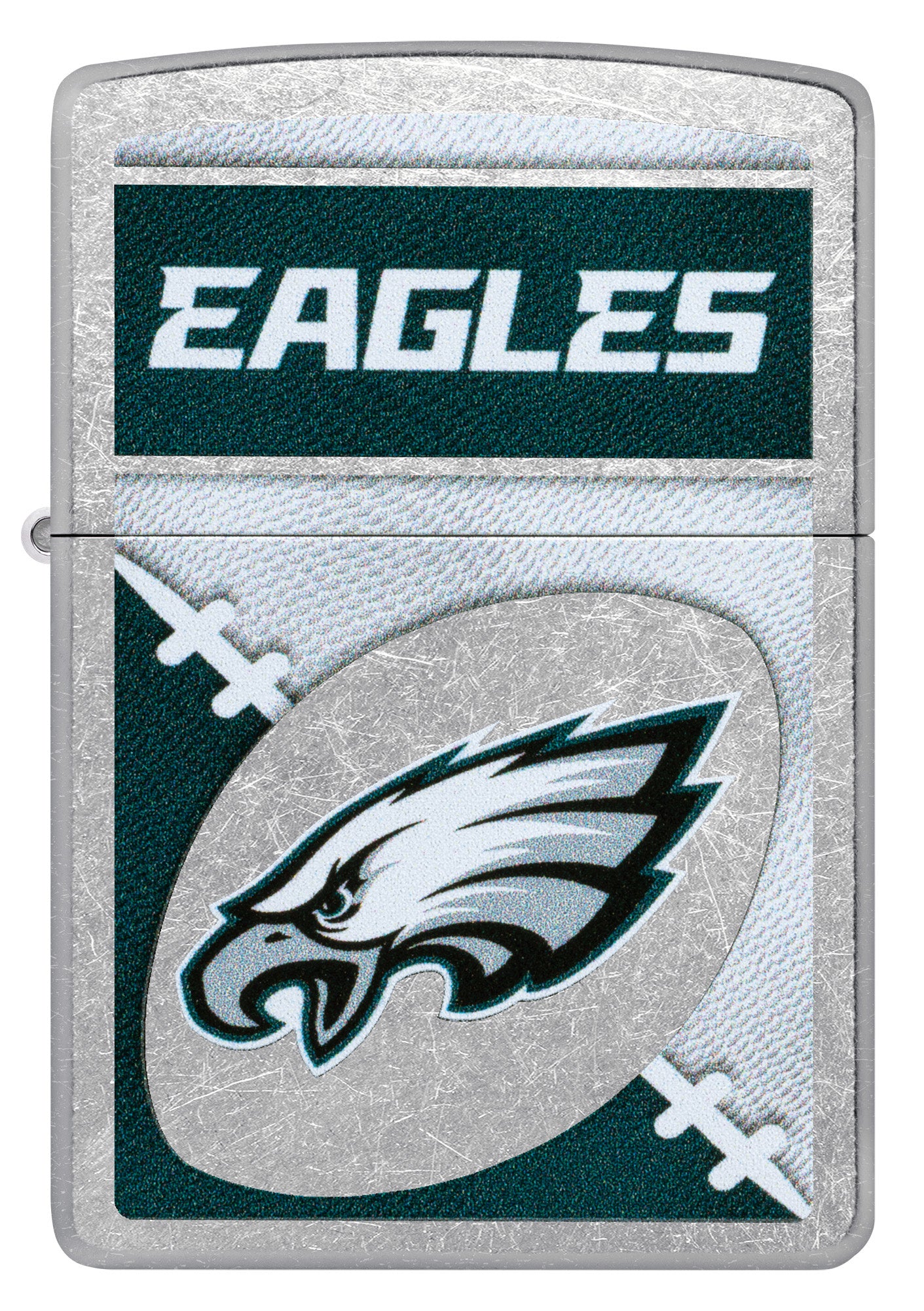 Front view of Zippo NFL Philadelphia Eagles Street Chrome Windproof Lighter.