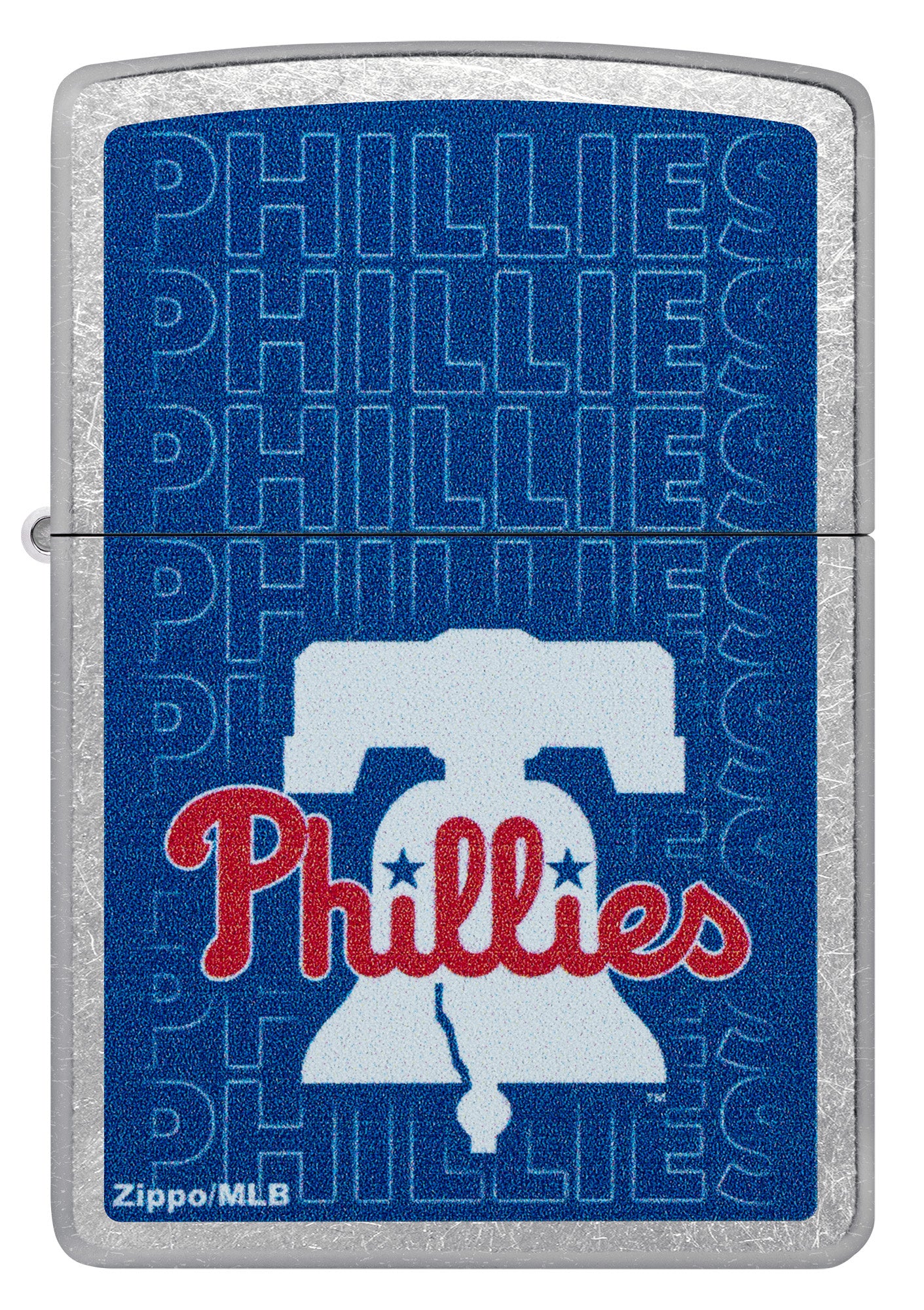 Front view of Zippo MLB® Philadelphia Phillies Street Chrome Windproof Lighter.