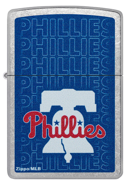 Front view of Zippo MLB® Philadelphia Phillies Street Chrome Windproof Lighter.