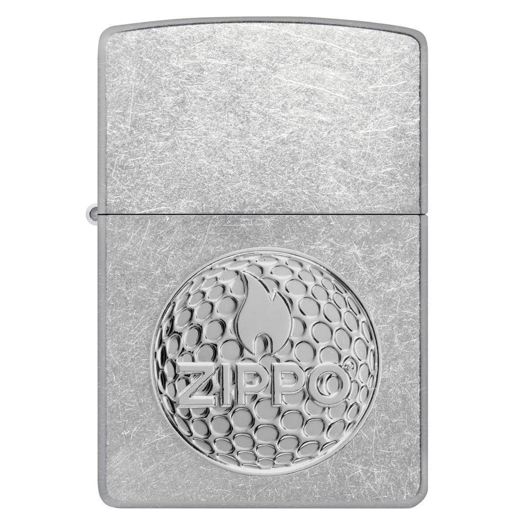 Front view of Zippo Golf Ball Marker Emblem – Zippo Design Street Chrome Windproof Lighter.