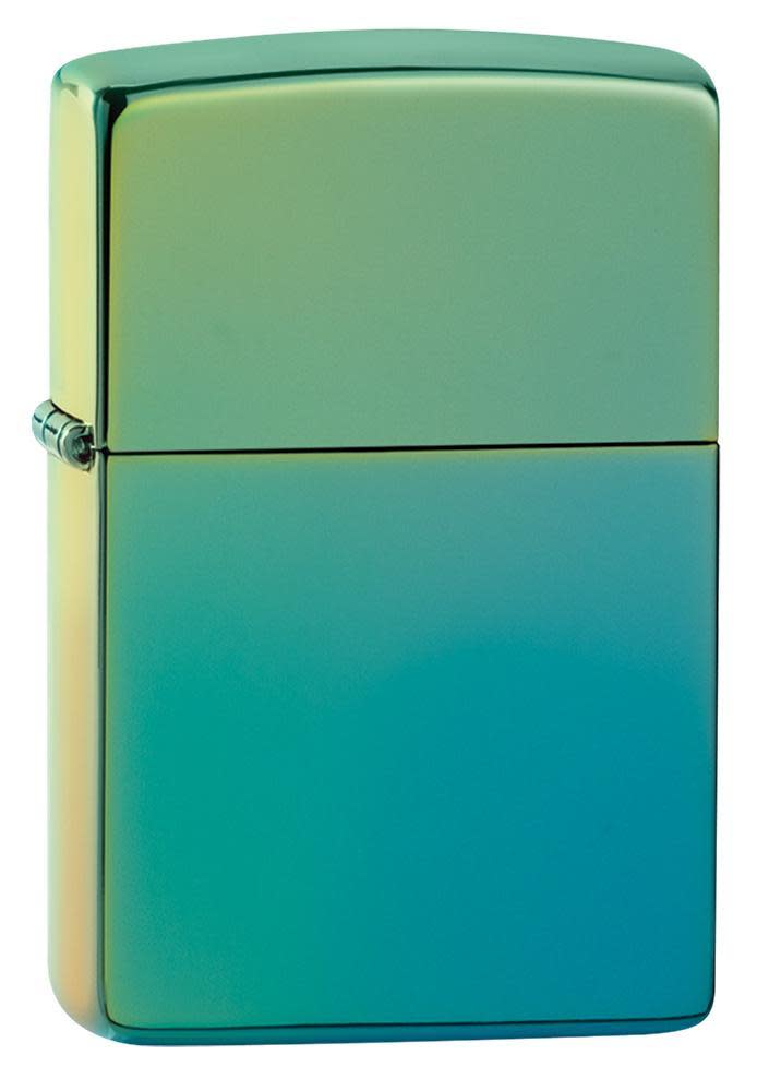 High Polish Teal windproof lighter facing forward at a 3/4 angle